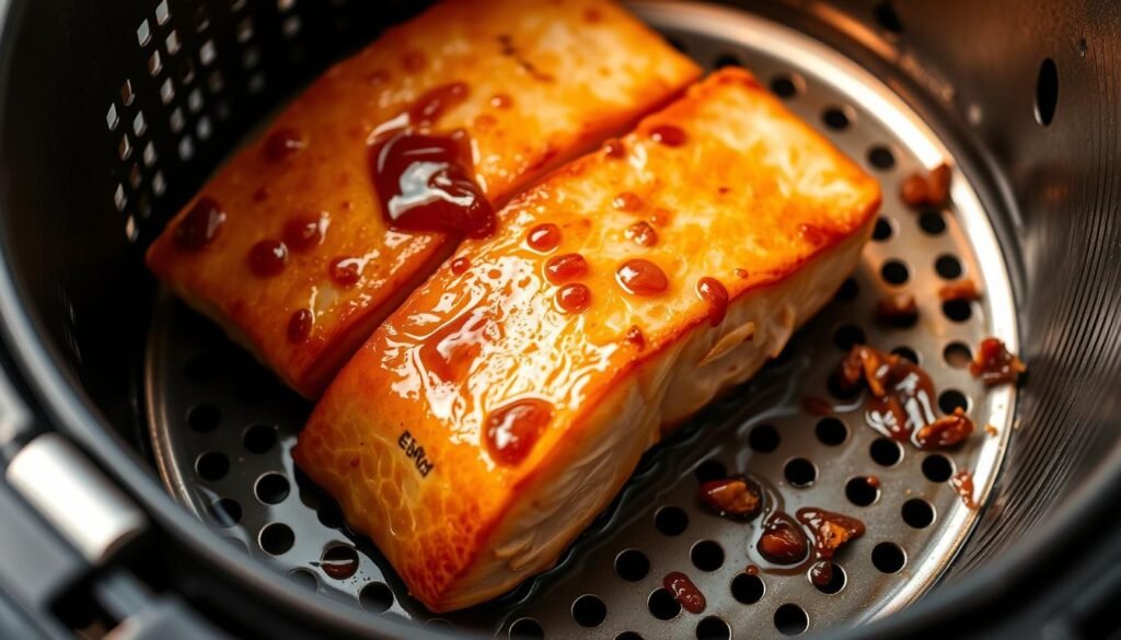 step-by-step salmon in fryer basket