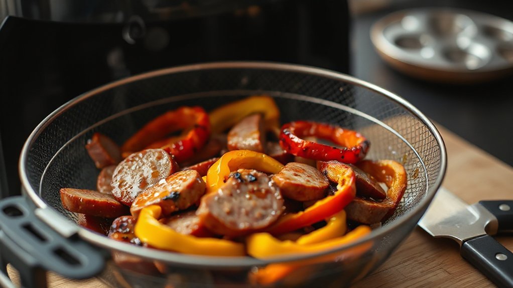 air fried kielbasa and peppers