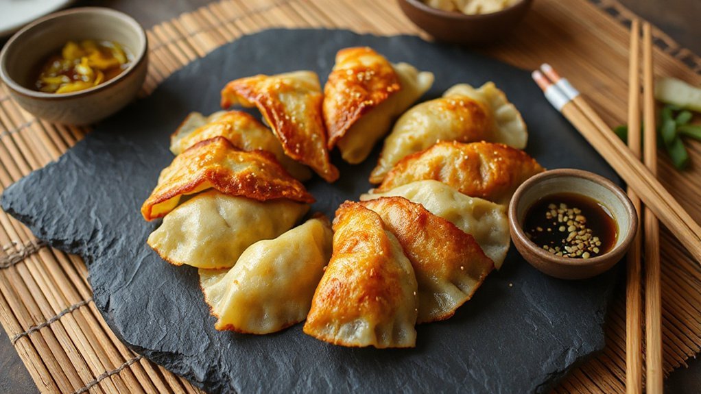 air fried potstickers and sauces