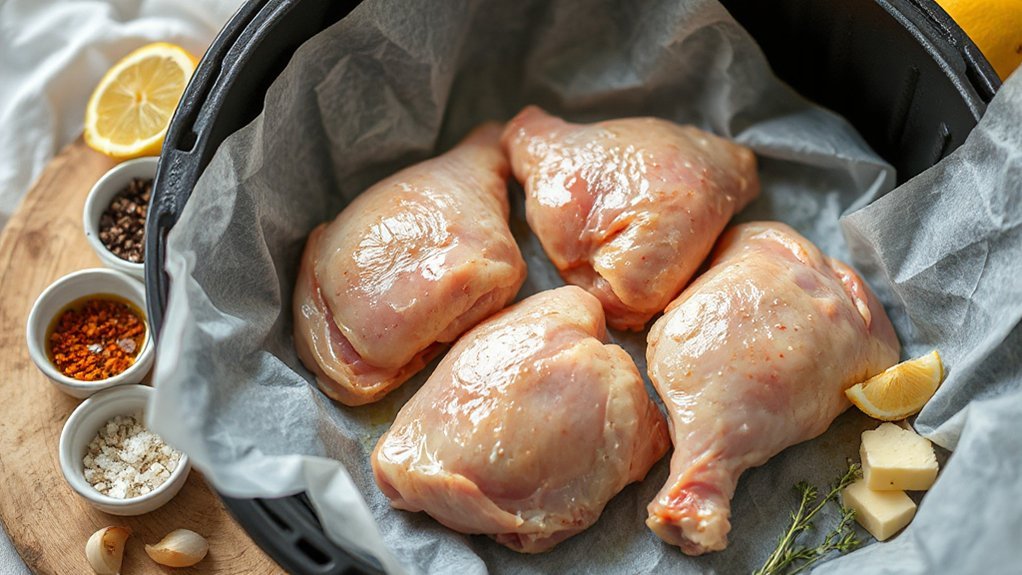 bone in skin on spiced thighs