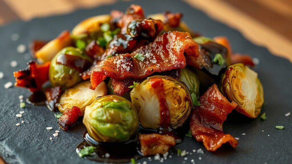 caramelized air fryer brussels bacon