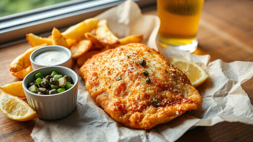 chips peas tartar lager