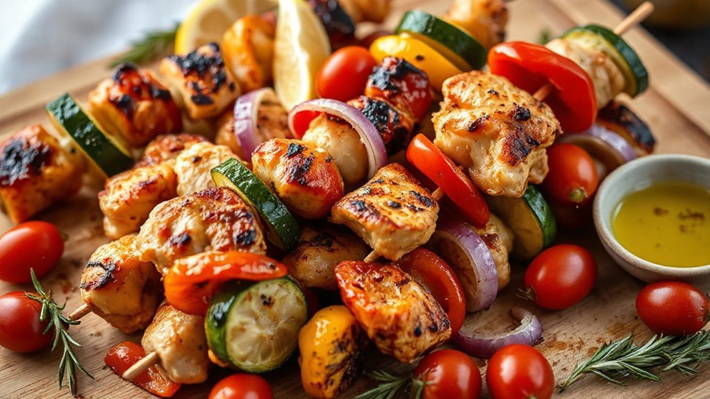 colorful marinated chicken skewers