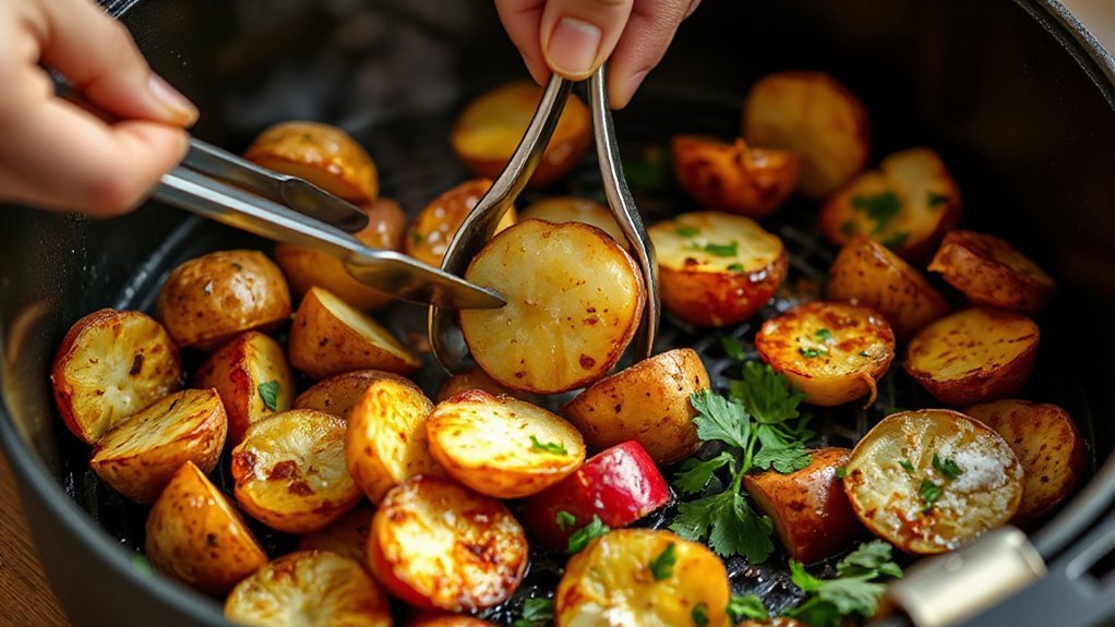crispy air fried halved radishes