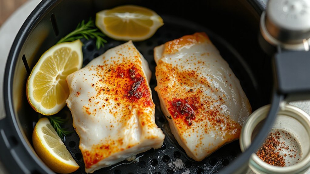 firm translucent halibut seasoned