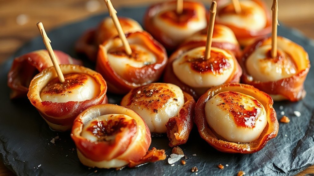 gently seasoned bacon wrapped scallops