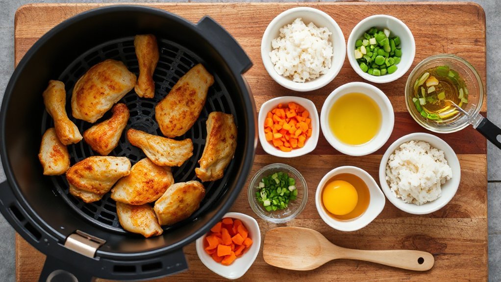 leftover chicken fried rice prep