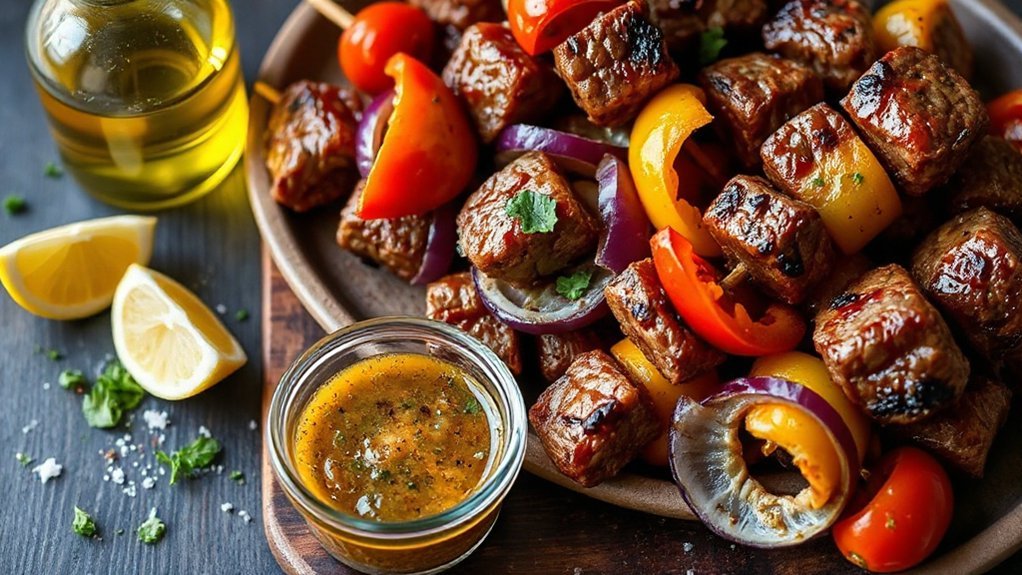 marinated cubed beef kebabs