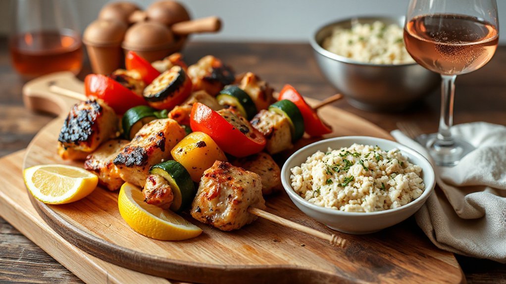 skewers sauces salads wines