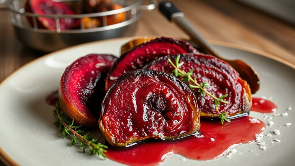 timed air fried beet wedges