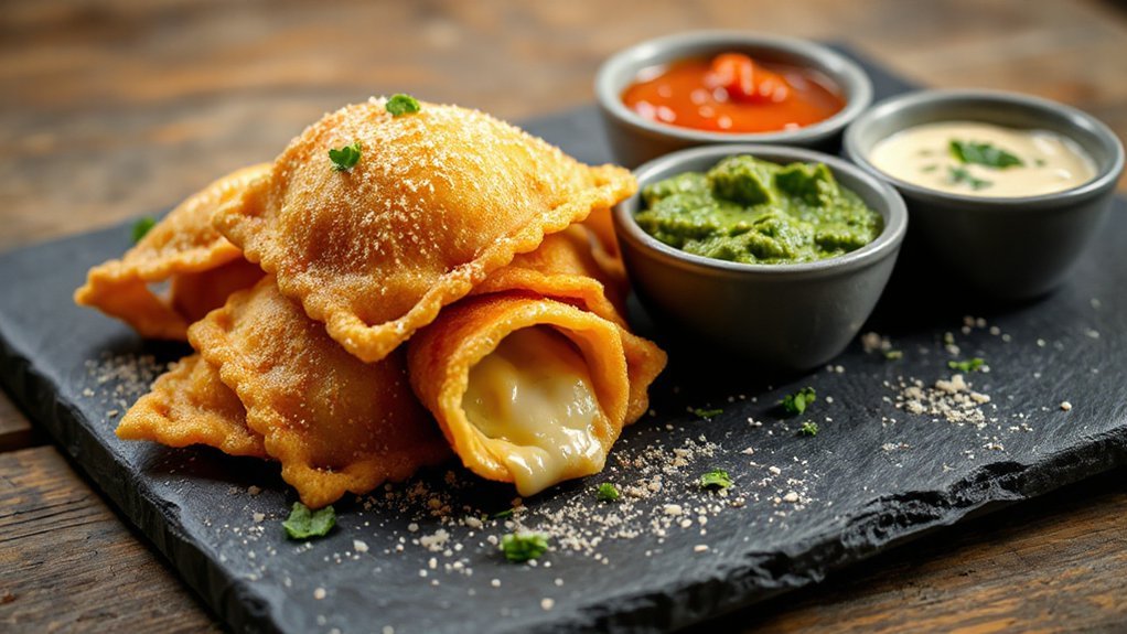 trio dips crispy ravioli