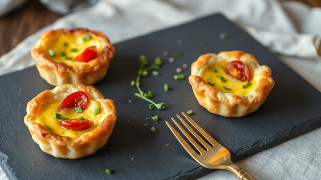 warm herb garnished mini quiches